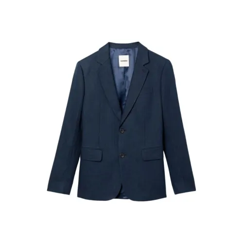 Sandro Linen Suit Jacket Business Suit Men's Navy Blue