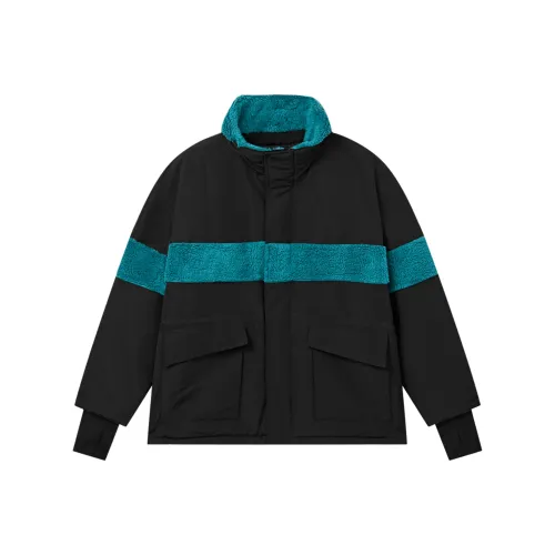 MODITEC Colorblock Отложной воротник Свободный крой Утолщенный хлопковый пуховик Унисекс Черный