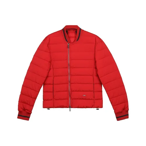 EMPORIO ARMANI Однотонный Бейсбольный воротник Пуховик Мужской Красный
