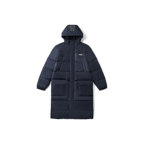 Vans Однотонный С капюшоном Утолщенный LONG DOWN JACKET Унисекс Темно-синий
