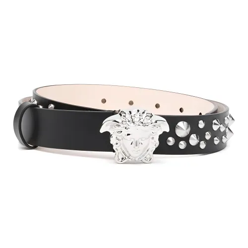 VERSACE Medusa Tag Details Plated Clasp Leather Belts Women's Black Width 3cm ВЕРСАЧЕ Медуза Тэг Детали Пластиновая Застежка Кожаные Ремни Женские Черный Ширина 3 см