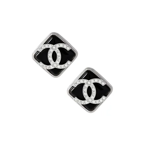 CHANEL Серьги-гвоздики Серебристый / Черный Женские