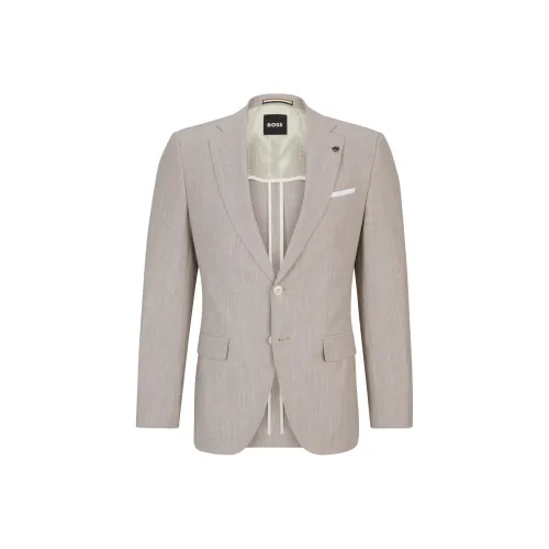 Hugo Boss SS24 Облегающий крой Куртка В Микро Узоре Хлопковая Смешанная Бизнес Костюм Пальто Мужской Светлый Умбра