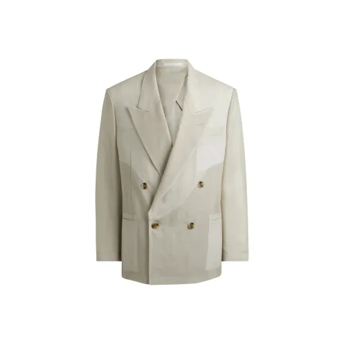 Hugo Boss Relaxed Fit Двойной Брейстед Блейзер из Новой Шерсти Бизнес Костюм Мужской Цвет Слоновая Кость