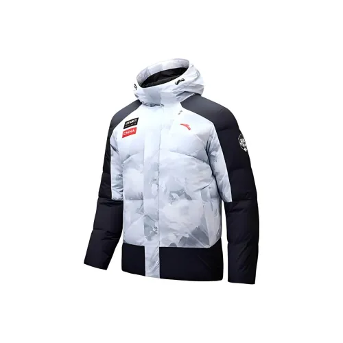 ANTA Down Jacket Men Pure White С принтом по всей поверхности Основной черный