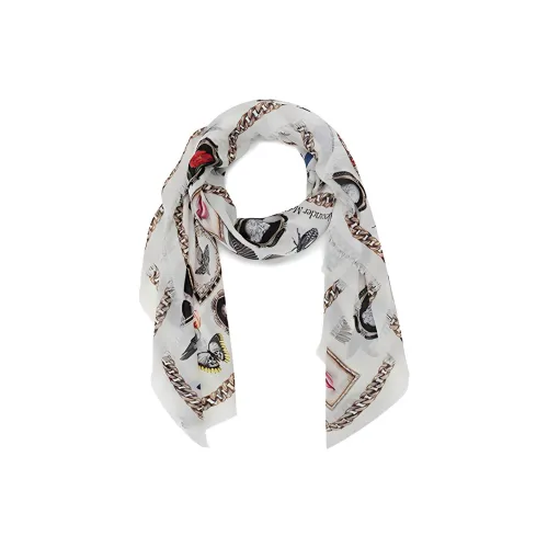 Alexander McQueen Вязаный шарф из шерсти, слоновая кость, женский