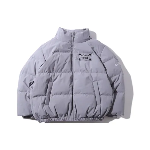 Acupuncture Буква Воротник-стойка Короткий Пуховик Unisex Light Серый