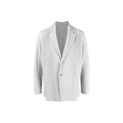 Homme Plissé Issey Miyake FW22 Бизнес-костюм Пальто Мужской Серый Белый
