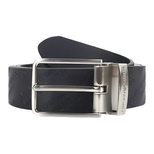 EMPORIO ARMANI Логотип бренда Тисненый Шпилька Кожаные ремни Мужской Черный Ширина 3,3 см