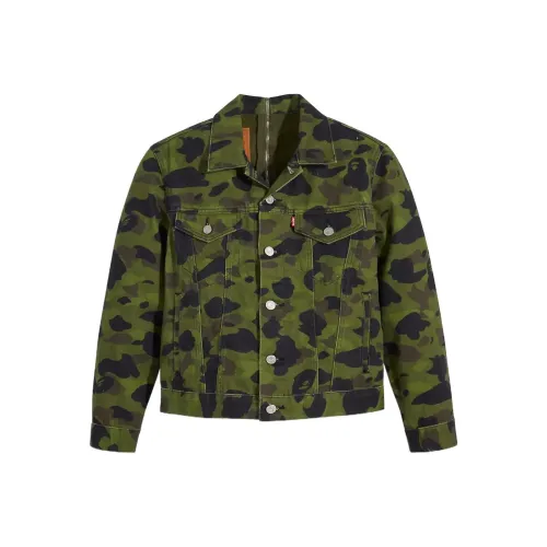 Levi's x BAPE совместная брендированная джинсовая куртка мужская армейского зеленого цвета