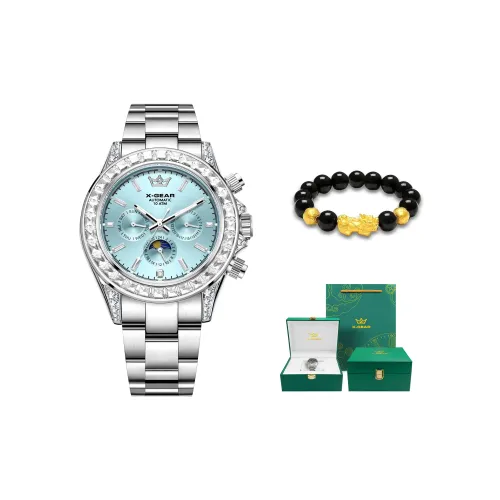 X Шестерня Автоматический Механический Механизм Нержавеющая Сталь Ремешок Часы Мужские Часы Синий Циферблат