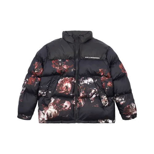 KILLWINNER Буква Воротник-стойка Свободный крой Утолщенный Пух Унисекс Черный