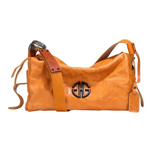 GHG Сумка через плечо из крупнозернистой текстуры коровьей кожи большая женская оранжево-желтая глубокий черный яшма лунный белый персиковый красный