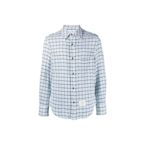 THOM BROWNE· Check Crochet Твид Рубашка Куртка Куртки Пальто Мужской Белый