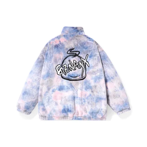 GENANX Буква Воротник-стойка Пуховая куртка Унисекс Синий Розовый