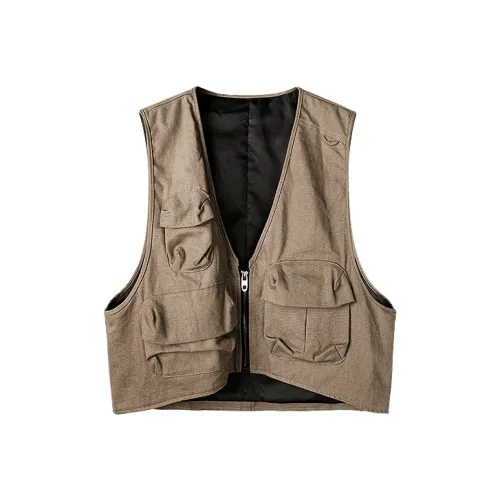 HUANXIANGZHE Свободный крой Жилет Унисекс Кофейный