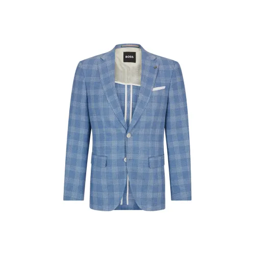 Hugo Boss SS24 Облегающий крой Куртка из клетчатой ткани с частичной подкладкой Бизнес костюм Мужской Синий