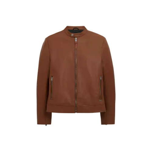 COACH Кожа Racer Куртки Пальто Мужской Коричневый