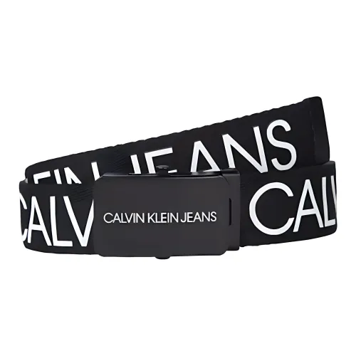 CK Calvin Klein Letter Logo Smooth Clasp Belt Men's Black