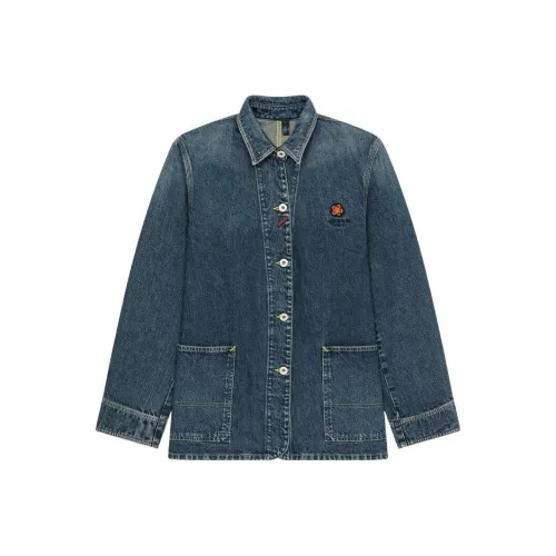 KENZO Темный Каменный Синий Деним Цвет Мужские Джинсовые Куртки