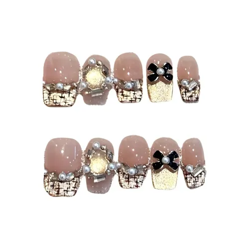 QINGYING Осенний Зимний Холодный Стиль LADY Вдохновленный Chanel Сверкающий Страз Элегантный False Nail Короткий ЛАДДЕР