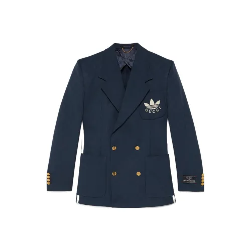 GUCCI X ADIDAS X GUCCI Co Брендированная Серия FW22 Бизнес Костюм Пальто Мужской Синий