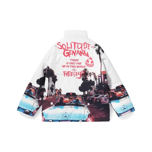 GENANX Буква Воротник-стойка Свободный крой Пуховая куртка Унисекс Белый