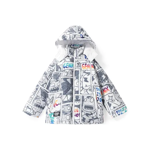 GENANX Мультяшный Воротник-стойка Свободный крой Пуховая куртка Унисекс Белый