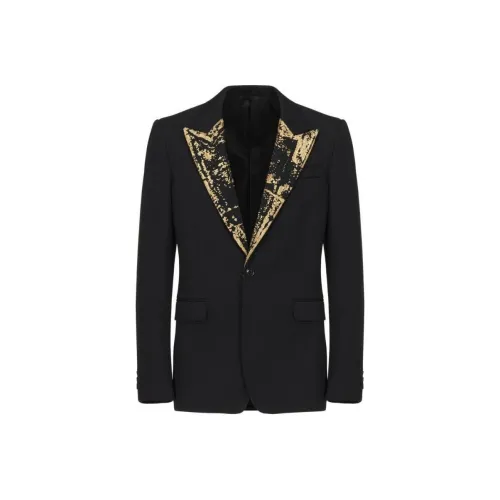 Alexander McQueen Вышитая однобортная куртка в черном бизнес-костюме пальто для мужчин черного цвета
