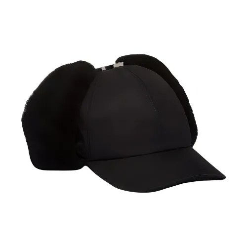 PRADA Шапка-ушанка из кожи мужская черная