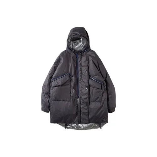 Umamiism С капюшоном свободный крой длина пуховая куртка унисекс темно-серый