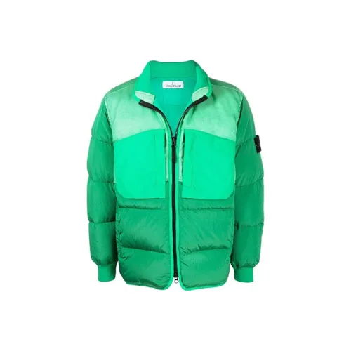 STONE ISLAND Colorblock Воротник-стойка Пуховик Мужской Ярко-зеленый