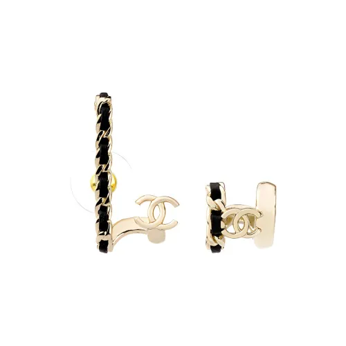 CHANEL Кожа Clip ON Серьги Черный Золотой Женские