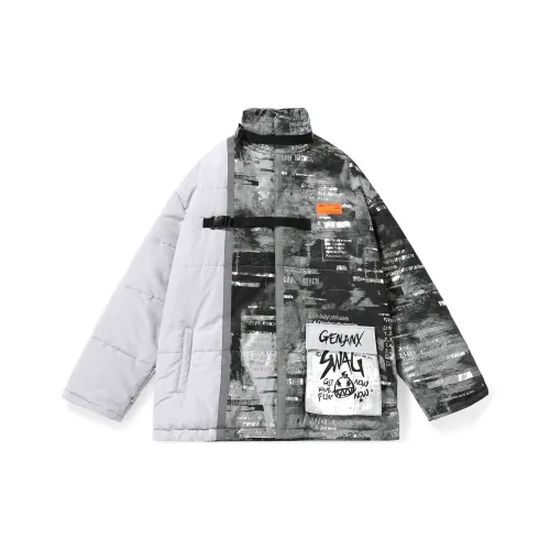 GENANX Буква Воротник-стойка Свободный крой Пуховая куртка Унисекс Серый