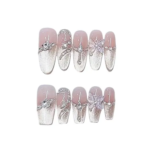 Gentle Welcome Змеиная Удача Осветляющий Seiko False Nail Длинный Розовый Смужка Кошачий Глаз