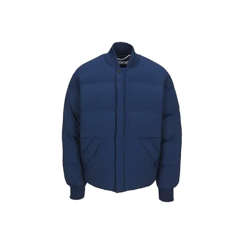 OFF Белый FW21 Однотонный Геометрический узор Бейсбольный воротник Пуховик Мужской Синий