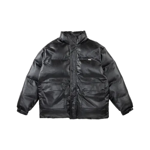 RASS Однотонный Воротник-стойка Свободный крой Пуховая куртка Унисекс