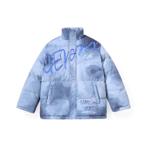 GENANX Буква Воротник-стойка Свободный крой Пуховая куртка Унисекс Серый Синий