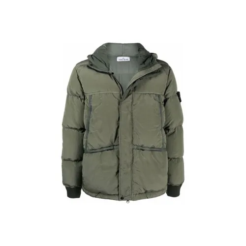 STONE ISLAND Пуховик Мужской Армейский Зеленый