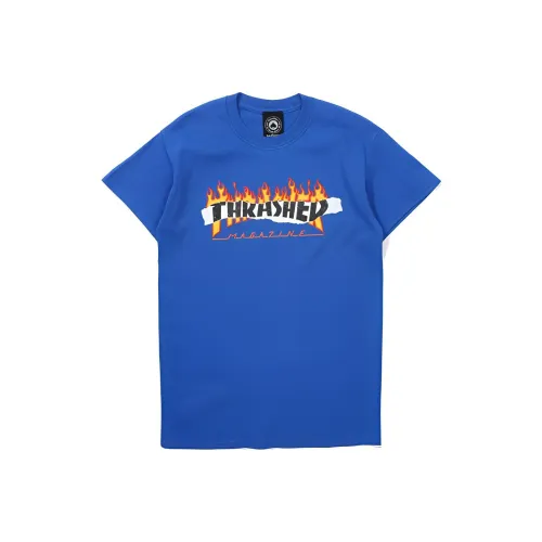 Thrasher Прямой крой T-рубашка Японская версия Унисекс Синий