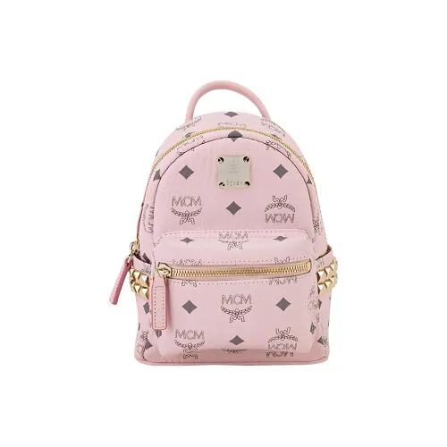 MCM Покрытый холст Сумка Сумка через плечо Сумка через плечо Рюкзак Мини Женский Вишневый цветок Розовый