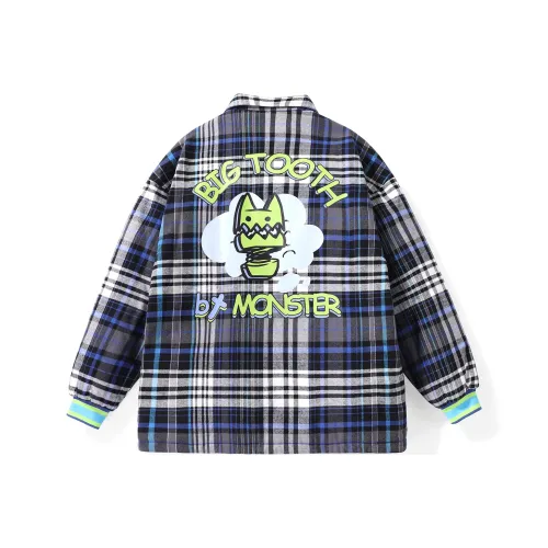 BT Буква Клетка Отложной воротник Свободный крой Пуховая куртка Унисекс