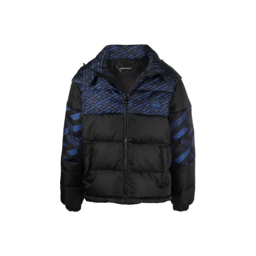 VERSACE Colorblock С капюшоном Пуховик Мужской Синий Черный