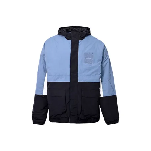 VANS Colorblock С капюшоном Хлопковый пуховик Мужской Серый Синий