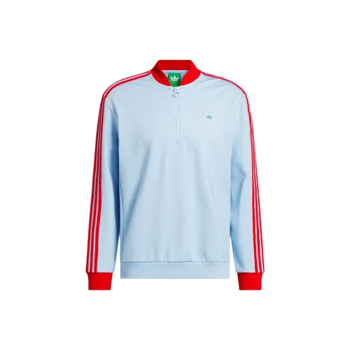 Adidas Originals 3 Stripes 1 4 Zip Толстовка Мужская Clear Sky