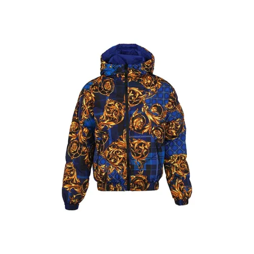 VERSACE Абстрактный узор Однотонный С капюшоном Пуховик Мужской Синий