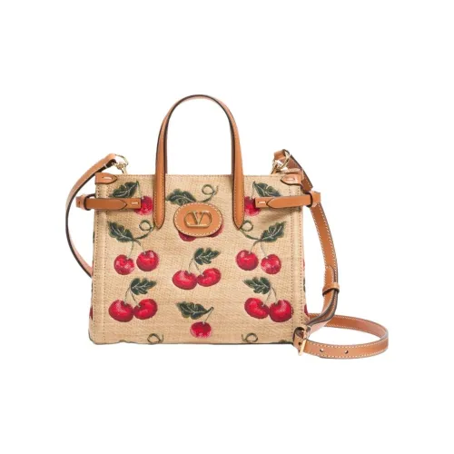 Valentino Raffia Leather Tote Bag Shopping Bag Shoulder Bag Handbag Small Women's Natural