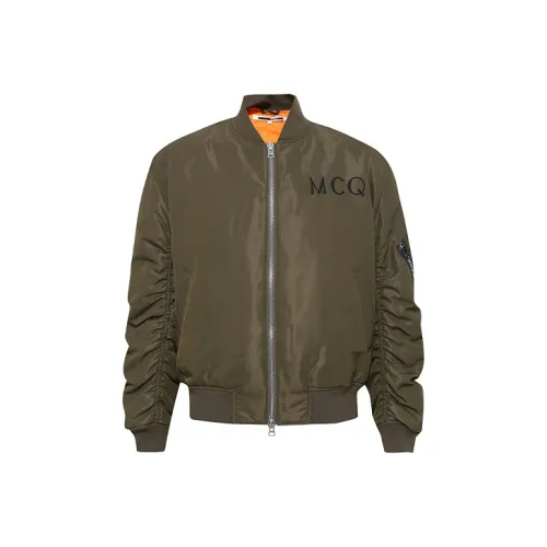 McQ Alexander McQueen Логотип Бренда Однотонный Бейсбольный воротник Свободный крой Хлопковый пуховик Мужской Армейский зеленый