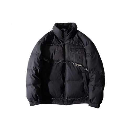 KODAKBLACK Однотонный Воротник-стойка Свободный крой Пуховая куртка Унисекс Черный