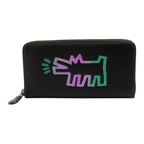 COACH Keith Haring Коллаборация Аккордеонный кошелек из синтетической кожи клатч держатель для карт кошелек маленький женский черный